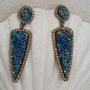 Paved Blue/Green Sparkly Chrystals Framed In Sparkling Amber Rhinestones ...